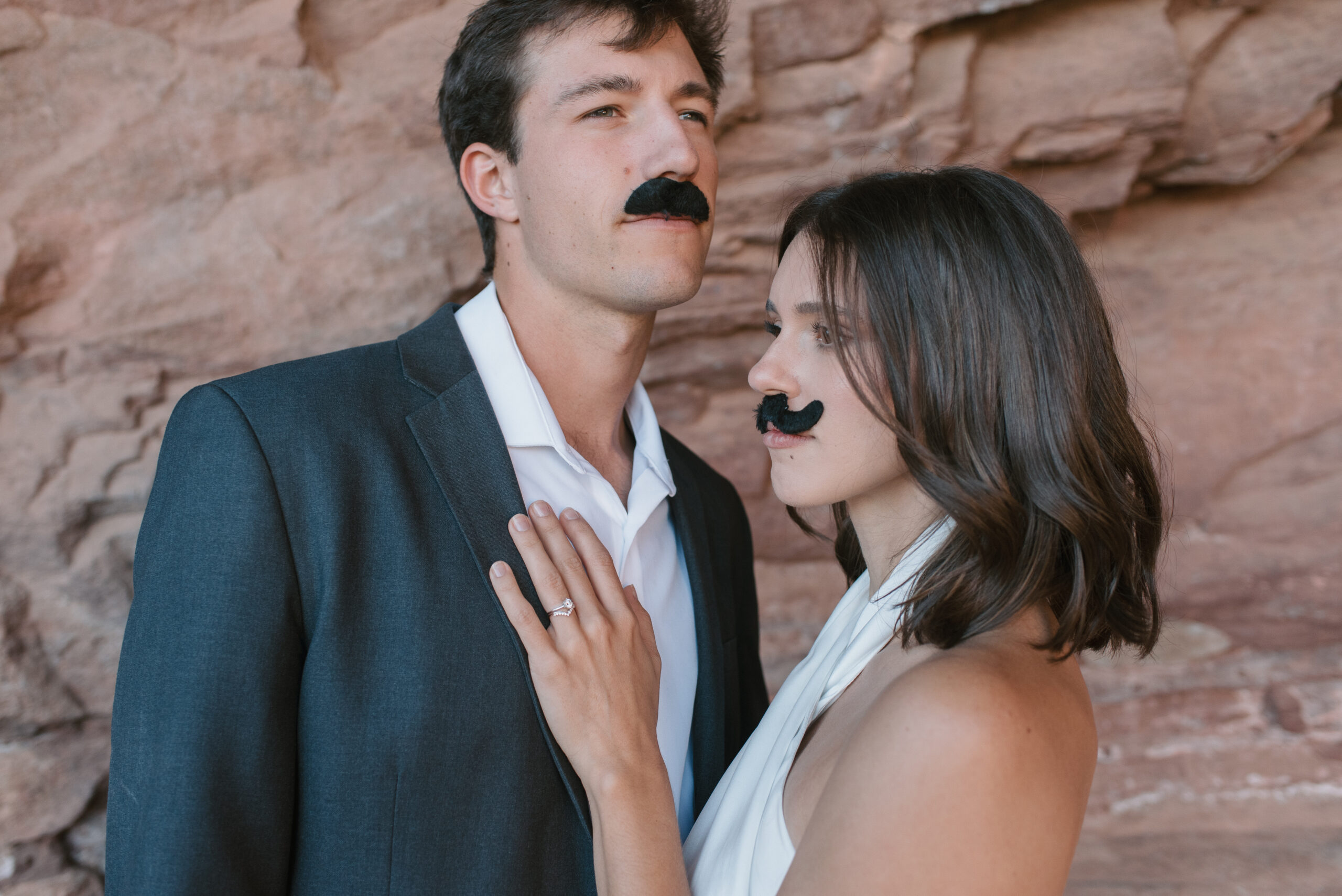 bridal portrait with mustaches on 