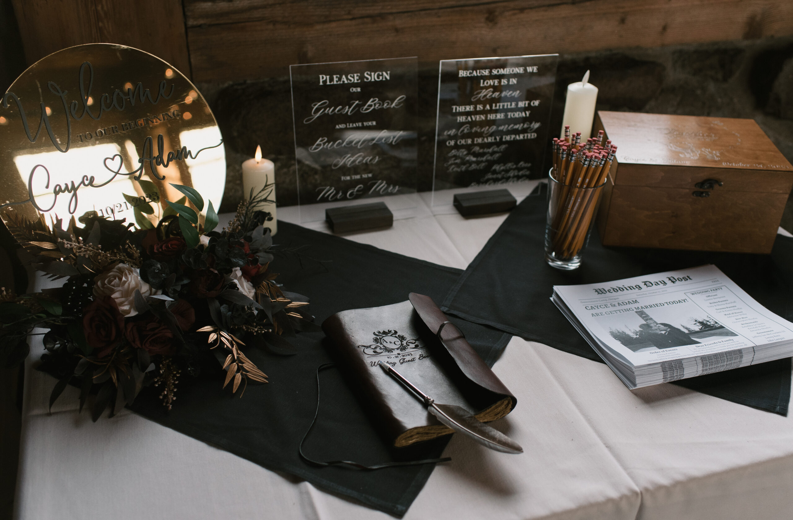 wedding guest signing station for small unique wedding 