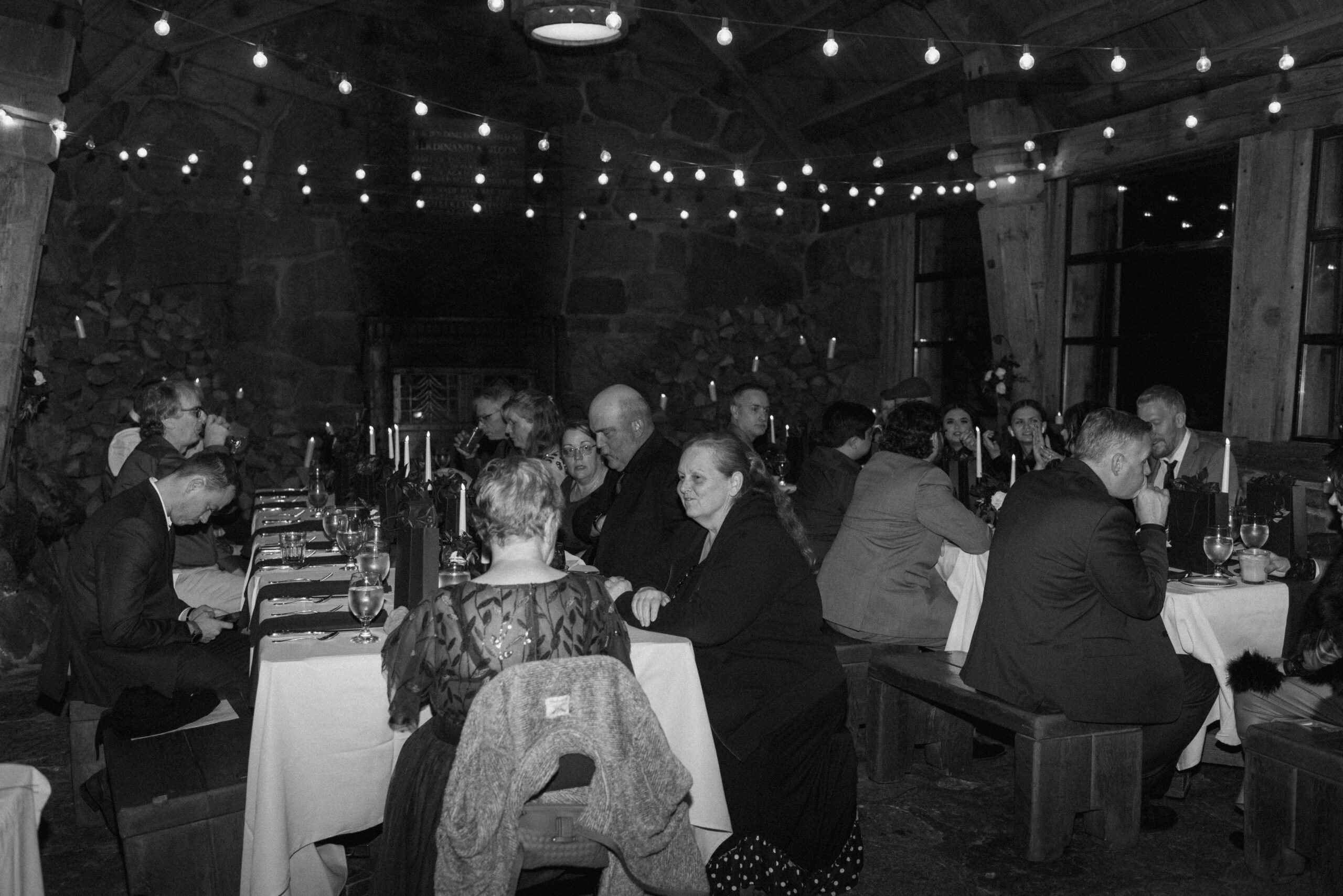 small unique wedding reception guests at tables 