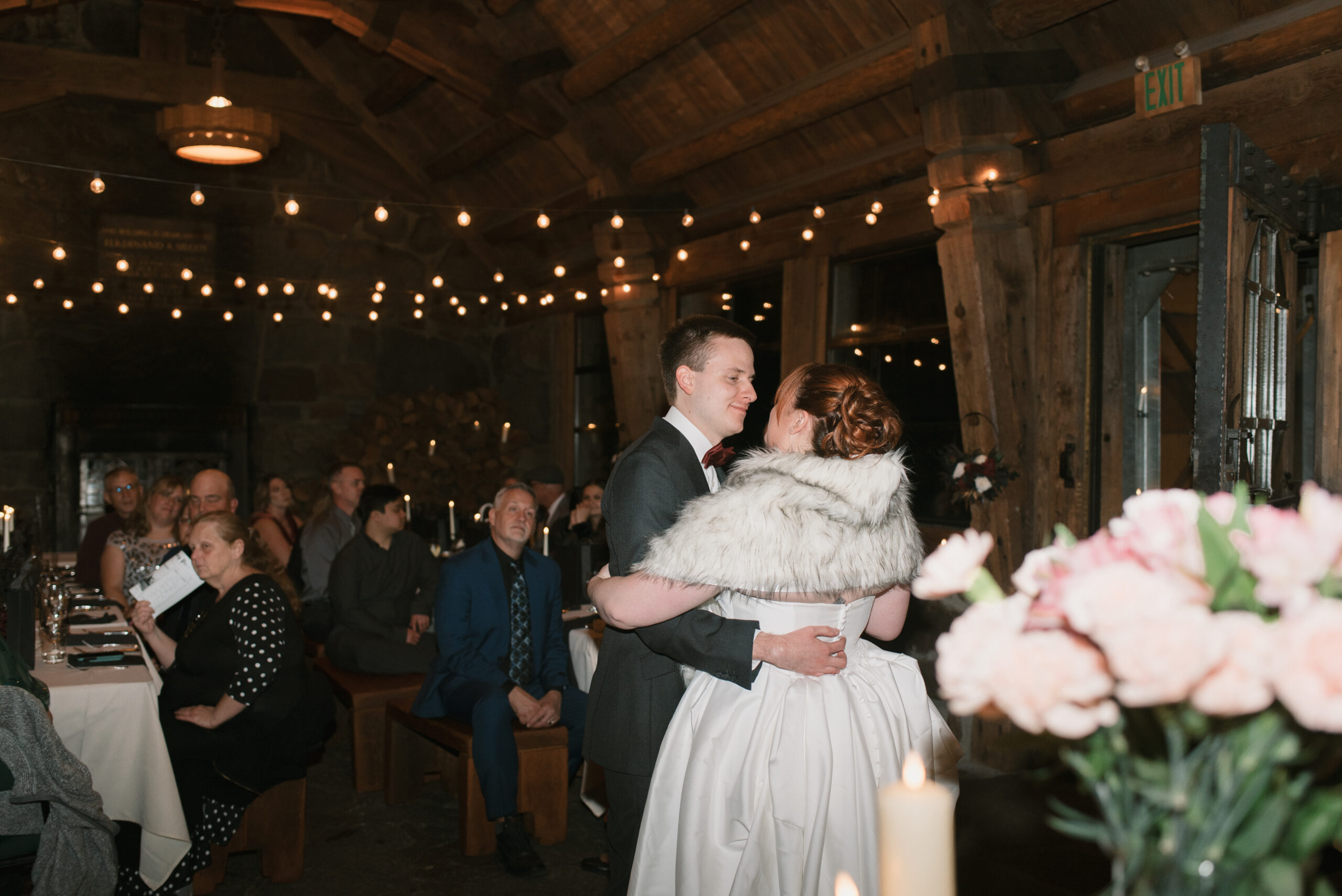 bride and groom first dance at small unique wedding 