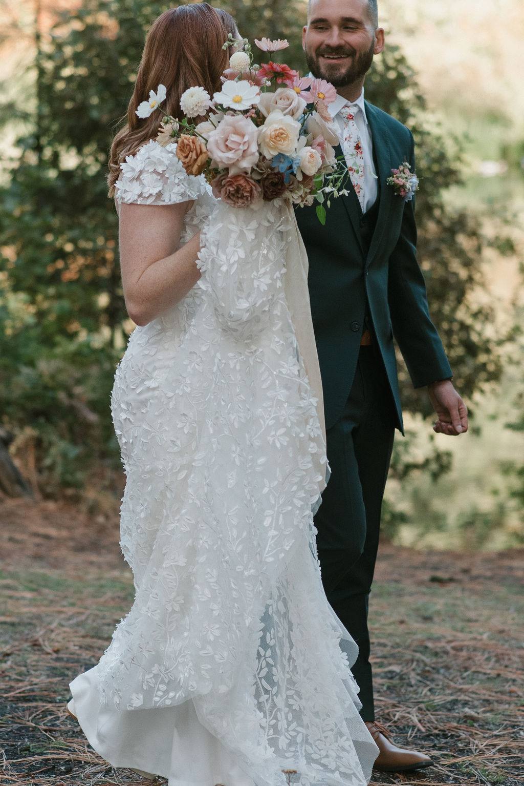 bride and groom walking together 