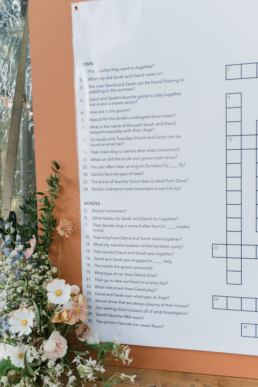 scrabble questions about the bride and groom, a personalized wedding detail 