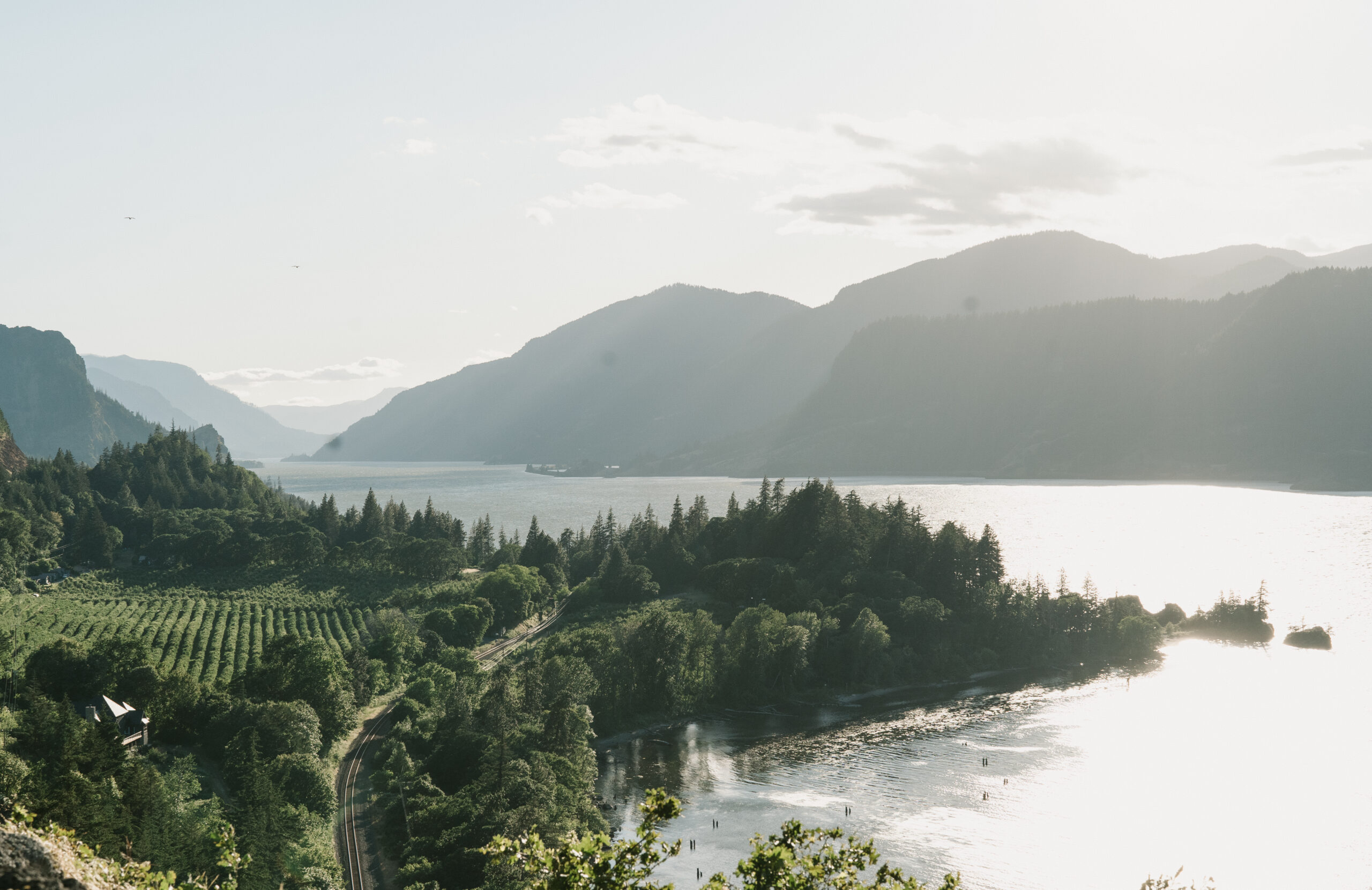 The Columbia River Gorge scenic view from The Griffin House in Hood River, OR