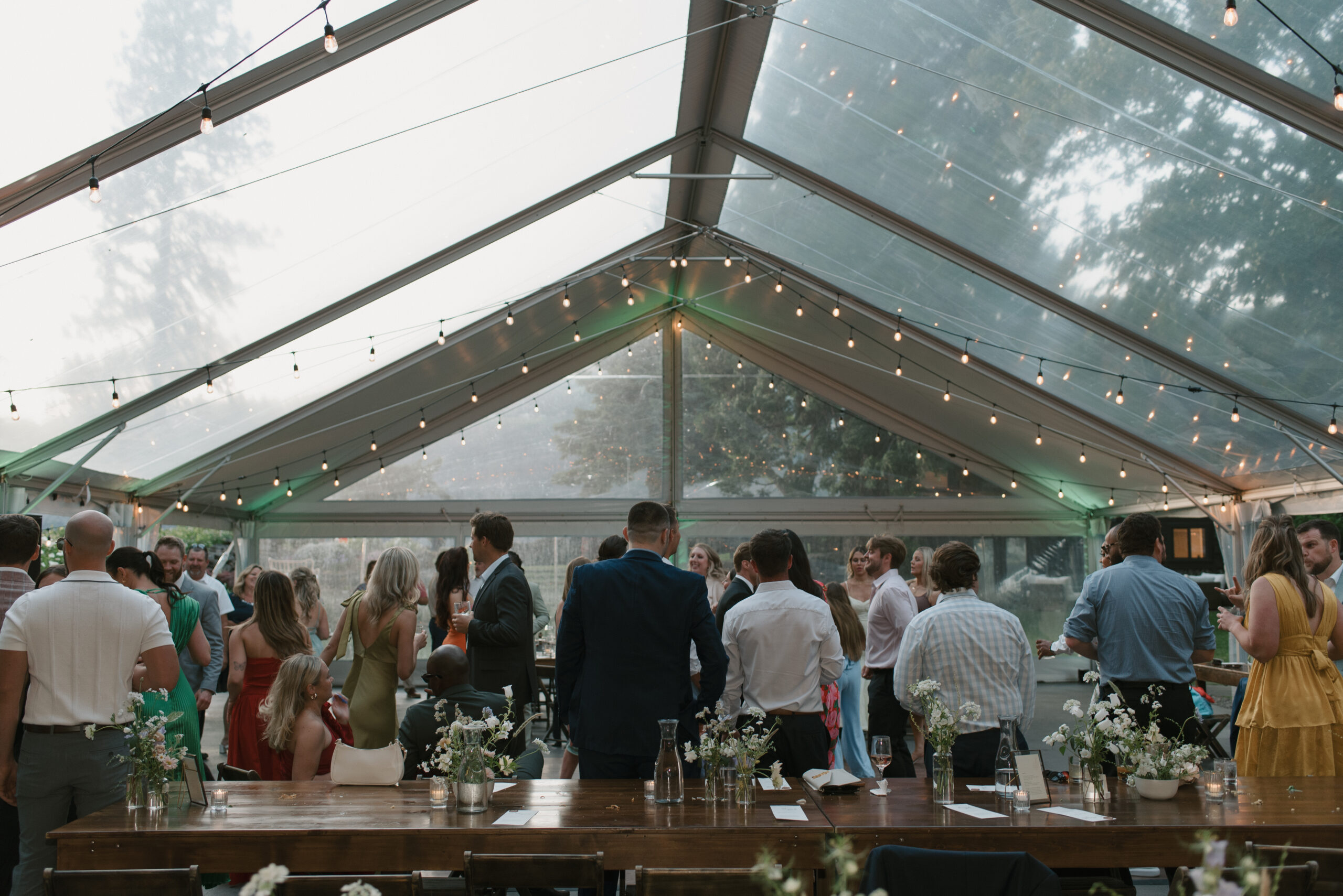 reception photo of guests dancing at the griffin house