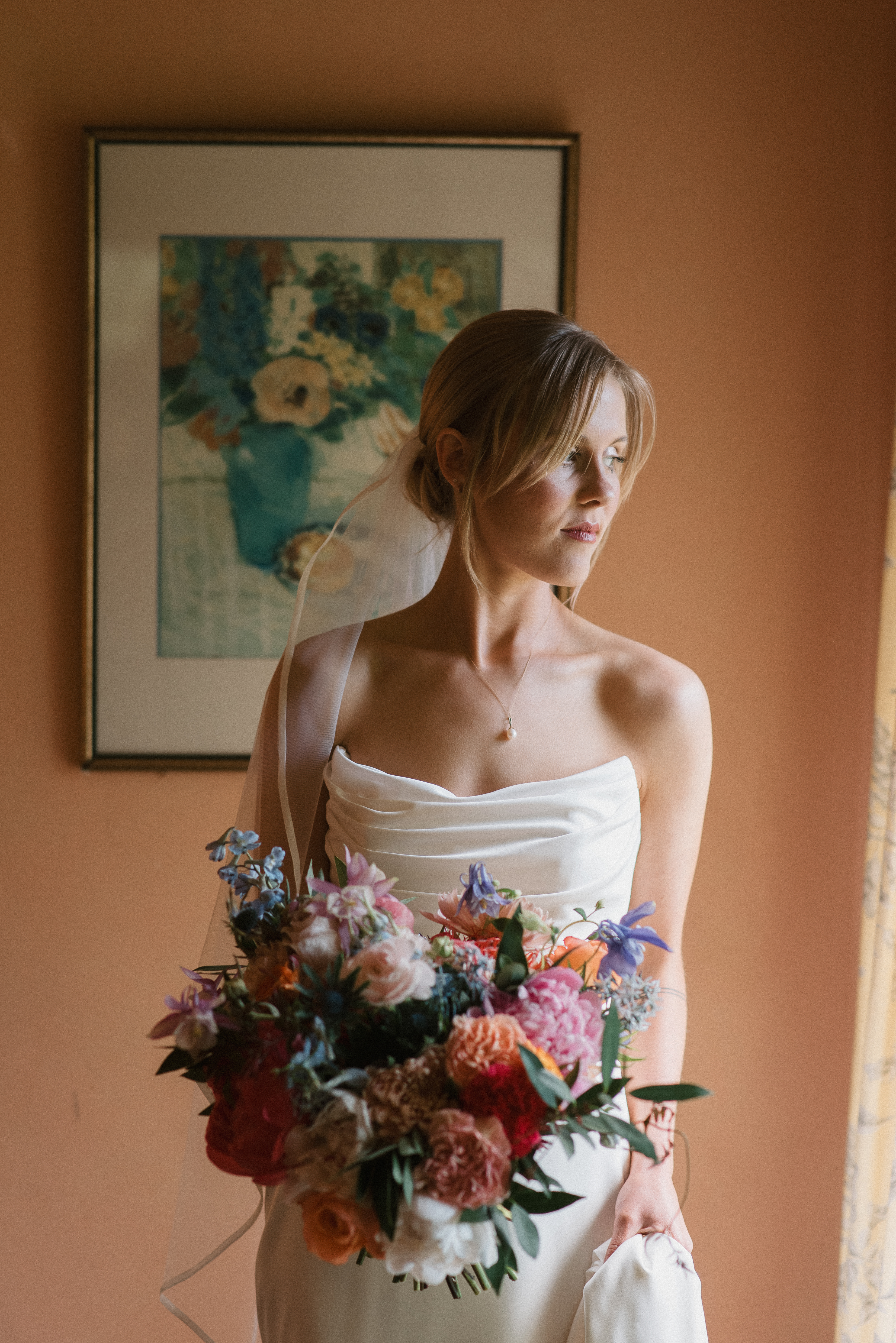 editorial photo of the bride holding her bouquet at a Mt Hood Organic Farms wedding