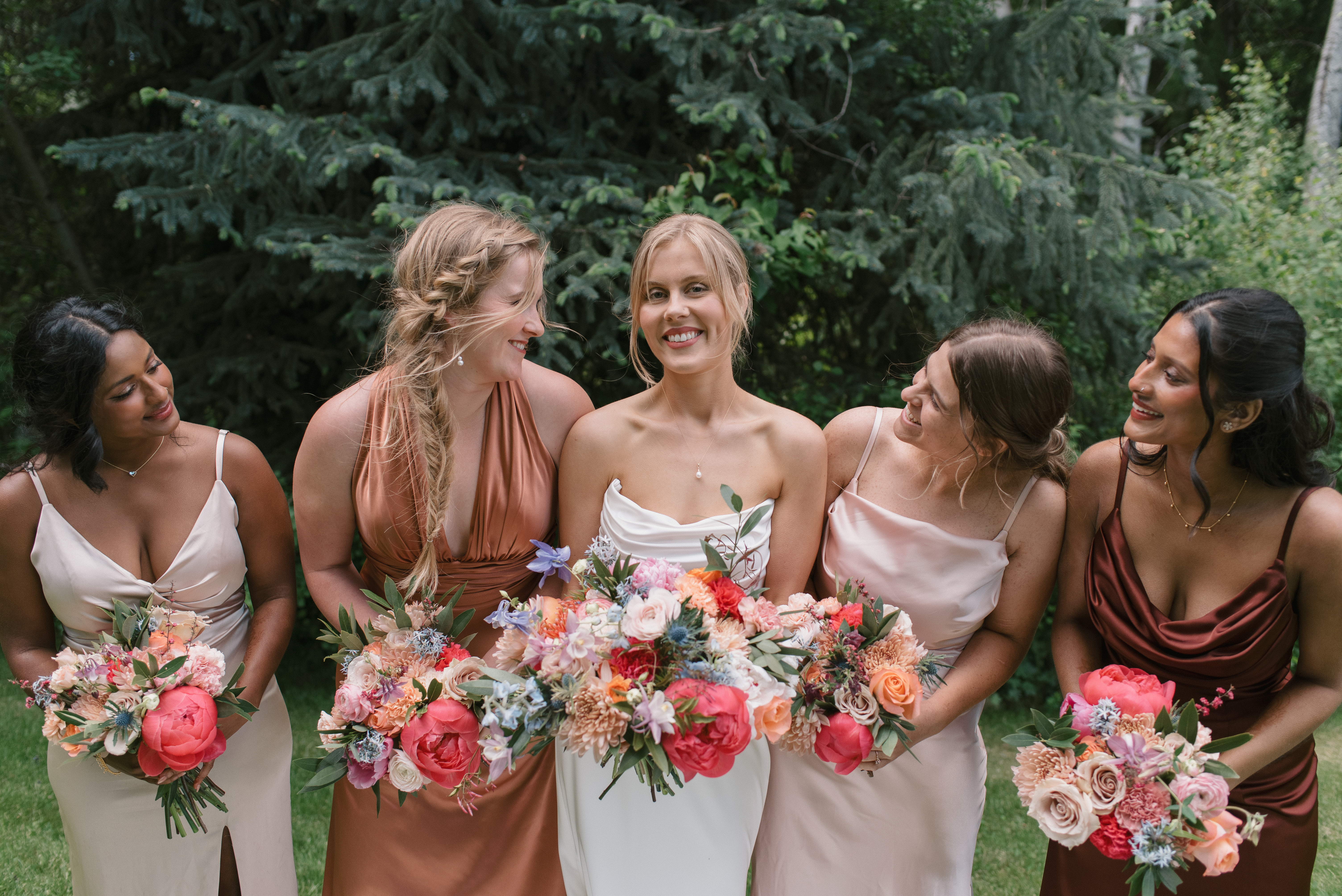 bride with her bridesmaids at Mt Hood Organic Farms Wedding