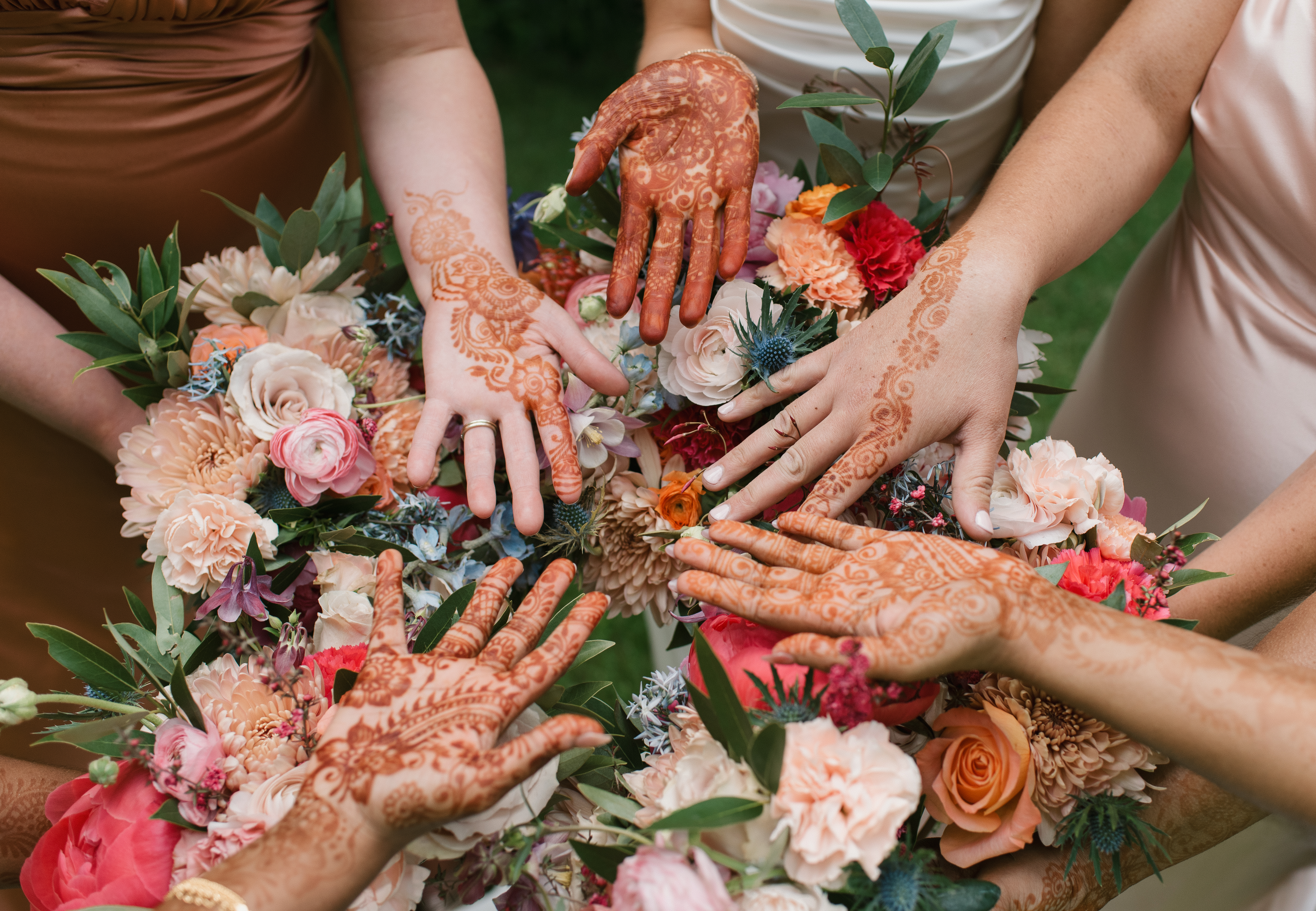 traditional henna for bride and bridesmaids at Mt Hood Organic Farms Wedding