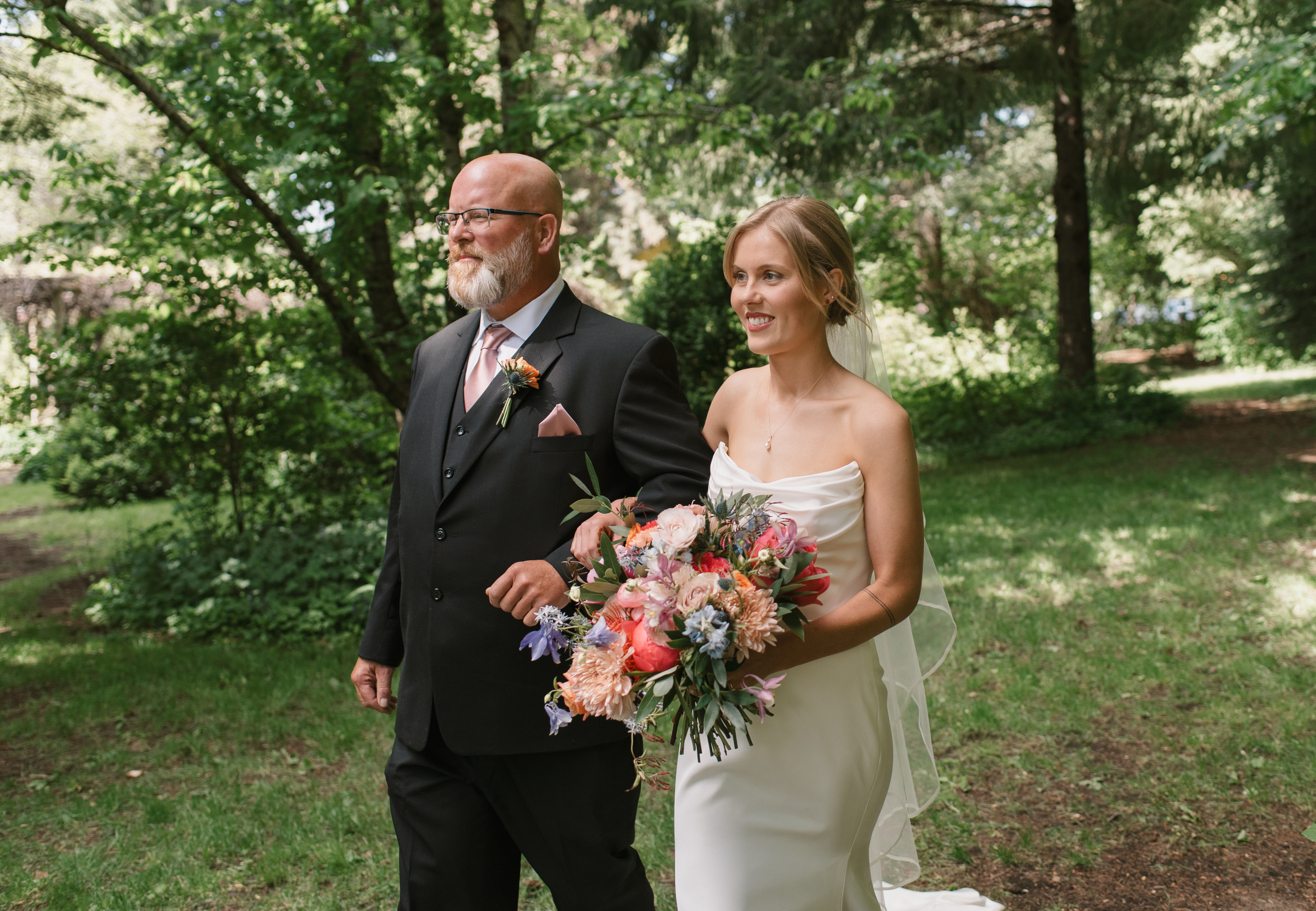 bride walking down the isle with her father at mt hood organic farms wedding