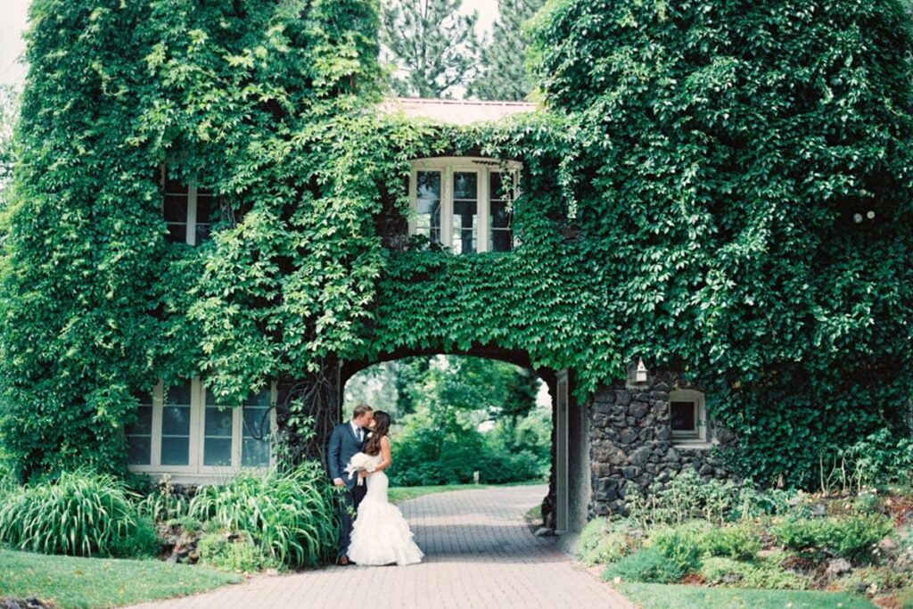 Bride and groom portrait at Arbor Crest Wine Cellars