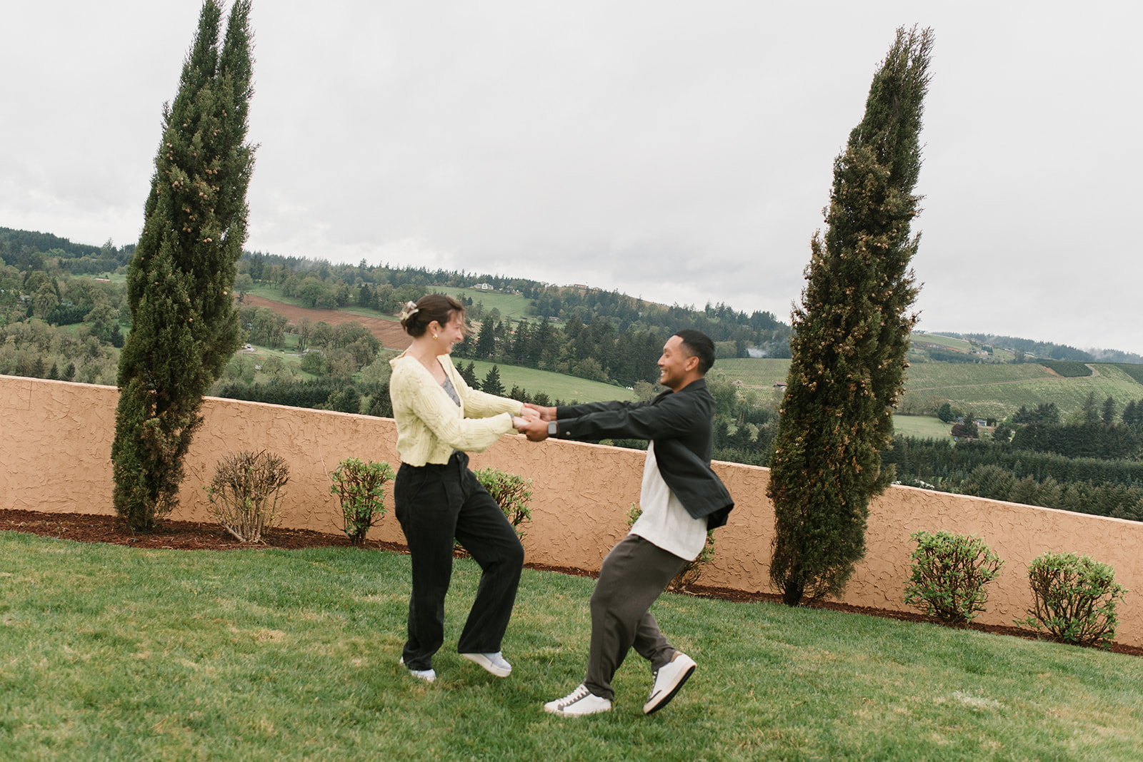 couple celebrating their winery proposal