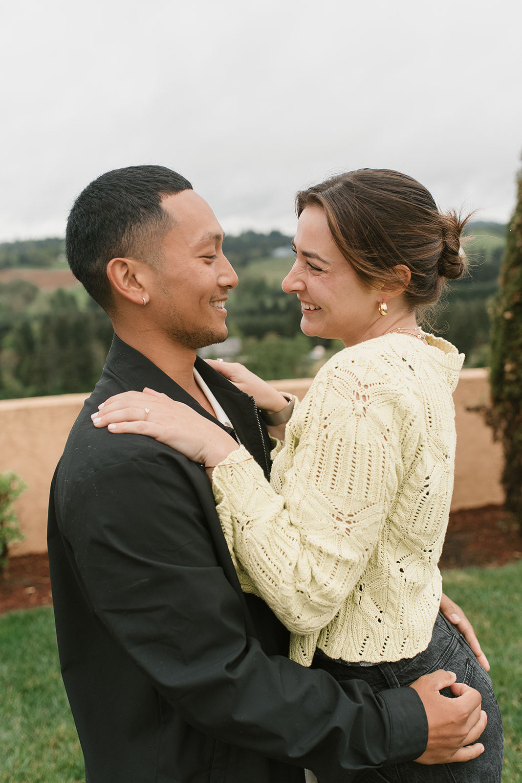 couple soaking in happiness after winery proposal