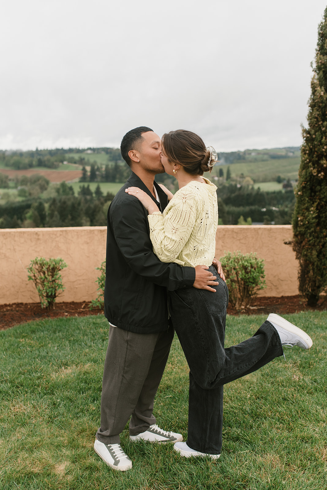 cute foot pop of newly engaged couple