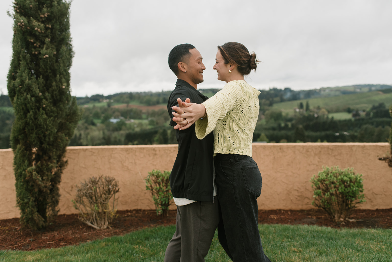 couple at an oregon winery after proposal