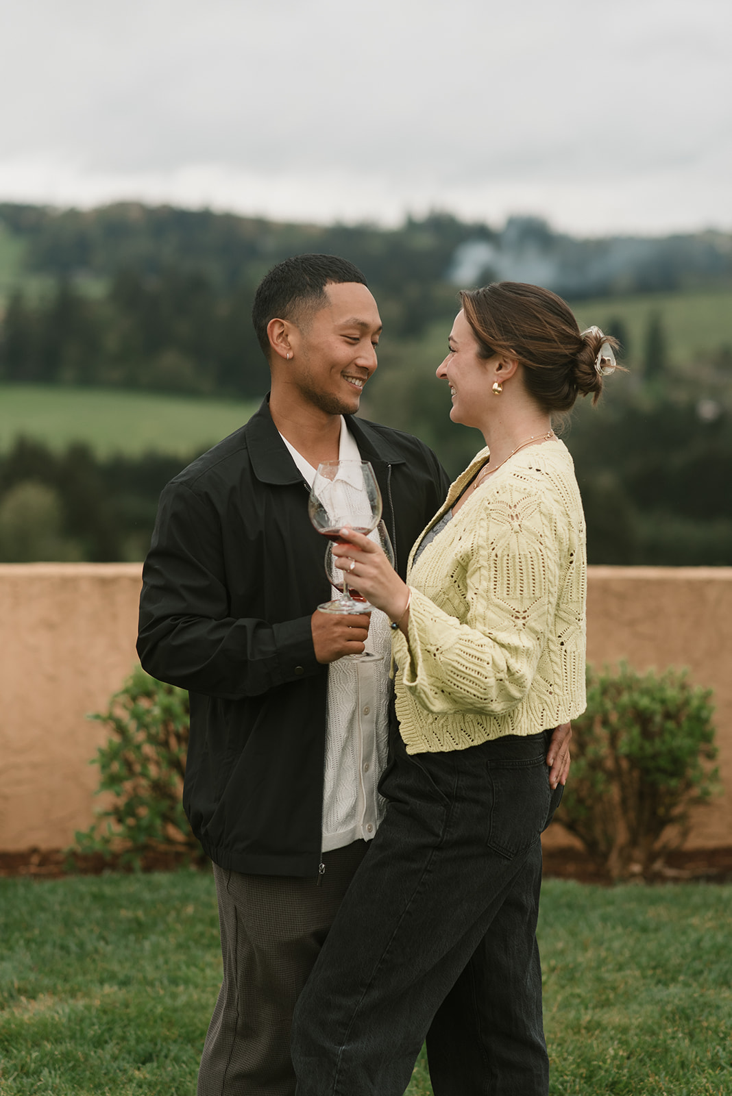 classic shot of couple after winery proposal