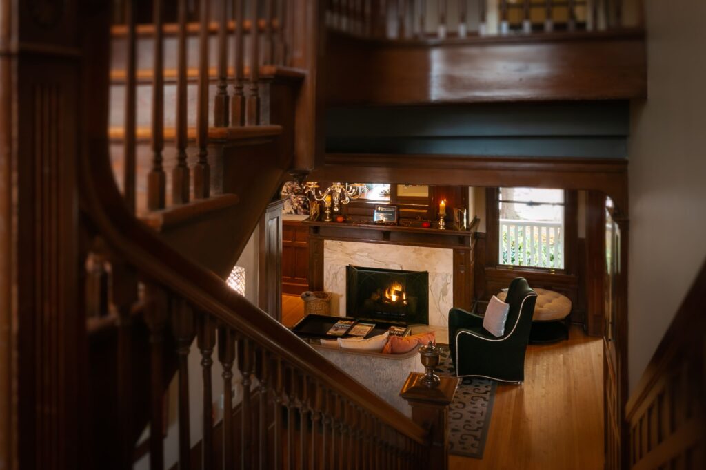 cozy fireplace found inside the blackwell hotel