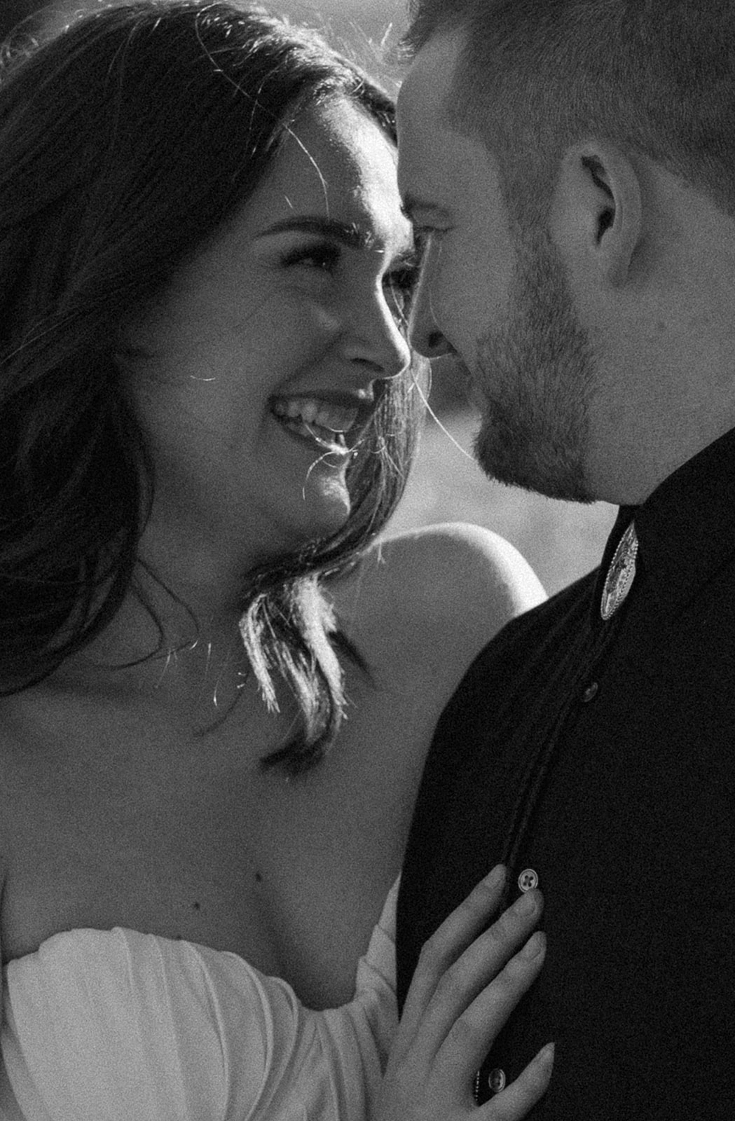 black and white close up of couple in love