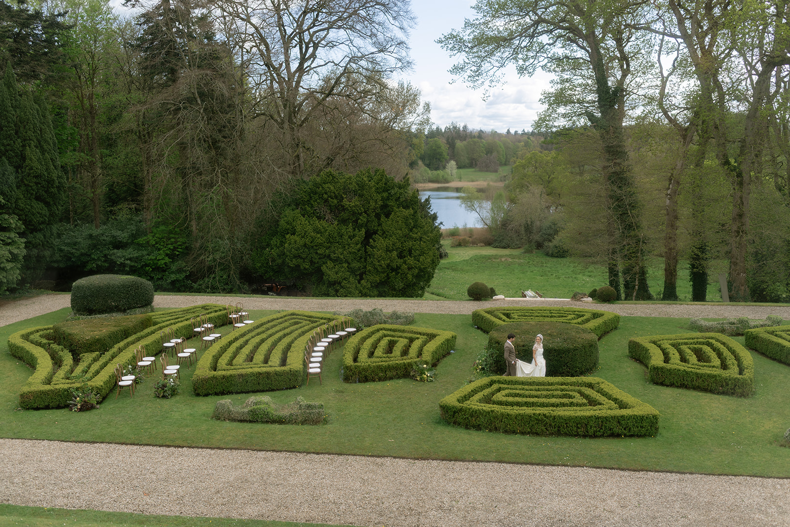 birds eye view of bride and groom at their ceremony