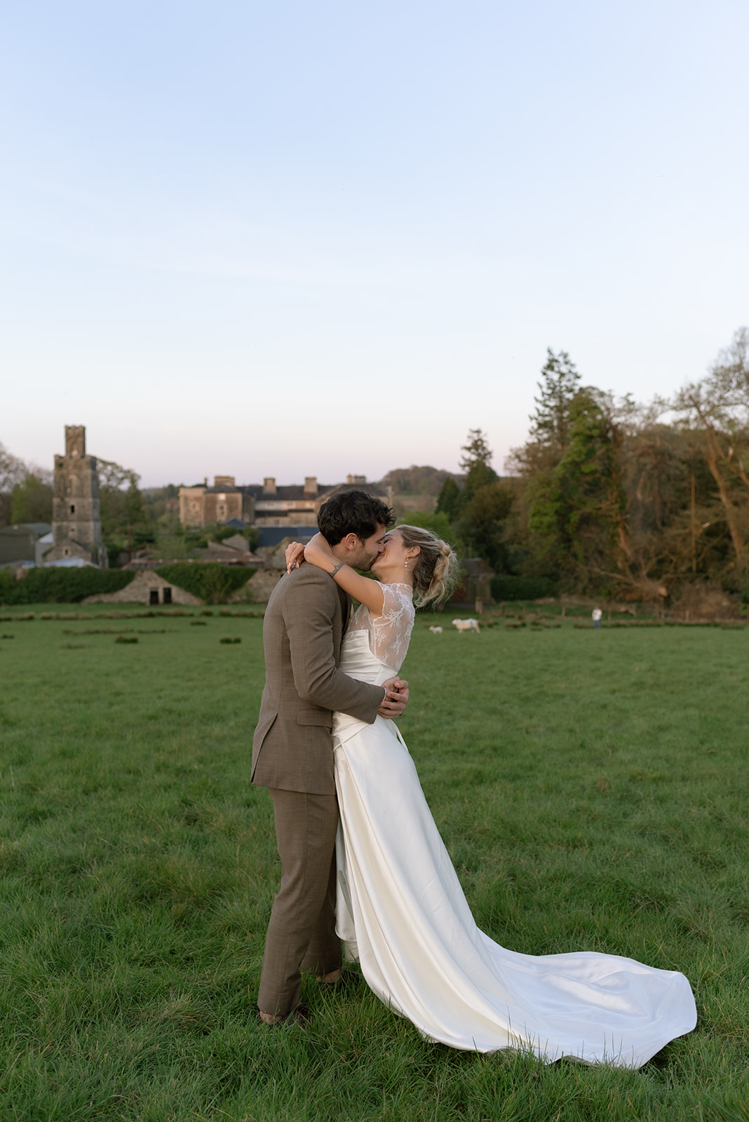 bride and groom kissing after exchanging vows in ireland