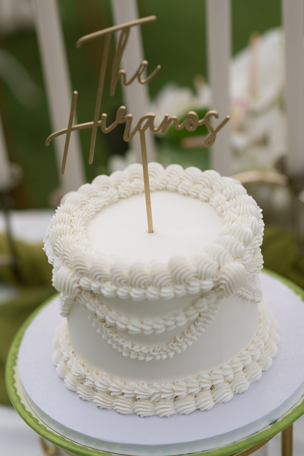 close up detail photo of the bride and groom's wedding cake